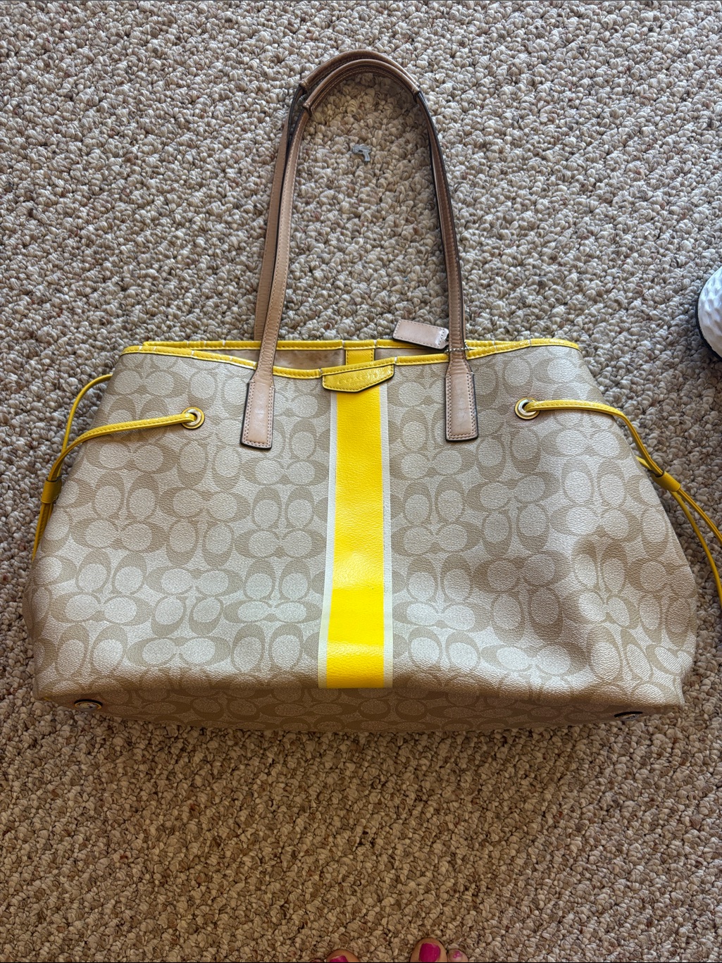 Coach F30521 Signature Stripe Drawstring Lg Carryall Shoulder Bag